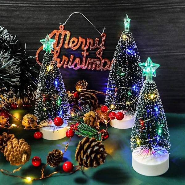 3 st Miniatyr Julgranar med Ljus - Konstgjorda Julgranar med LED-Ljussträngar - Juldekorationer för Fest - Miniatyr Bordsprydnader för Hemmet