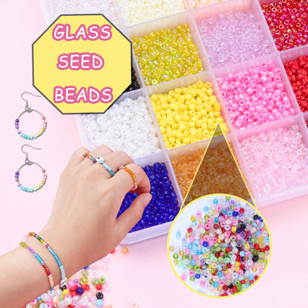 Glaspärlor Kit 9600 st, DIY-pärlor för smyckestillverkningssats, 4 mm