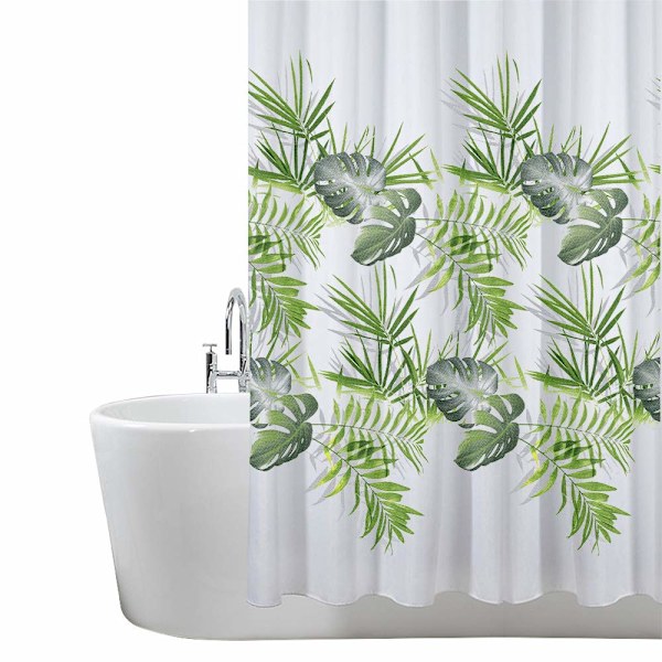 Dusjforheng Mugg- og muggsoppbestandig 180 x 180 cm (71 x 71 tommer) | 100 % polyester - Bladsmønster - Palmegrønn