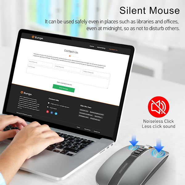 Bluetooth-mus for bærbar PC, slank og stille trådløs reisemus USB C oppladbar 2400 DPI Dual Mode med USB-mottaker grey