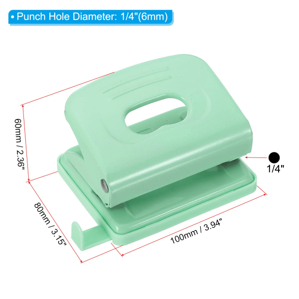 2-håls pappersstans, metallhålslagare 8-arksstanskapacitet Justerbar hålslagare för kontors- och hemtillbehör, grön