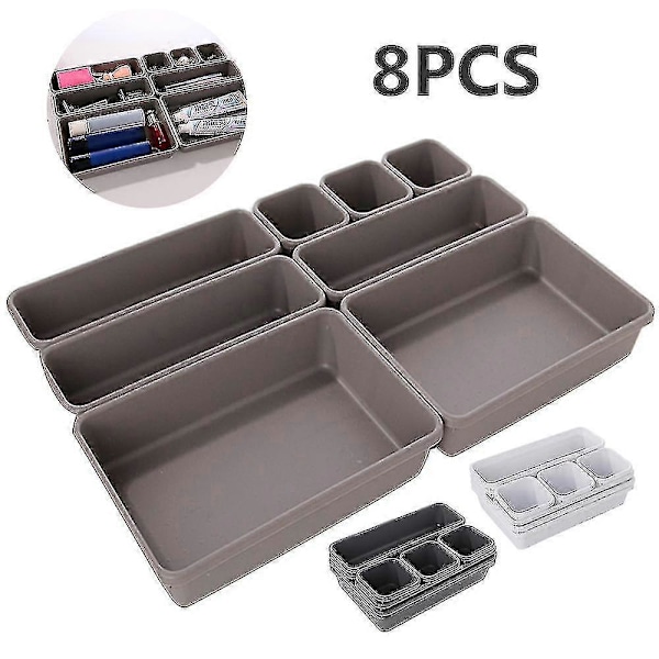 8 stk. Plast Skuffeorganisatorer Skuffe Bestikkorganisator Husholdnings Skrivebord Diverse Skuffe Oppbevaringsboks hvit White