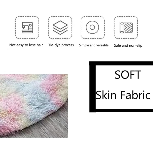 Rund fluffig regnbågsmatta för flickrum, färgglada mattor, lurvig cirkelmatta för barn, flickor, sovrum, barnrum, heminredning (100 cm * 100 cm)