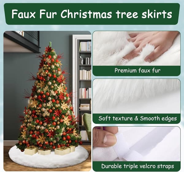 48-tommers juletreteppe i imitert pels, hvit plysjteppe 90cm