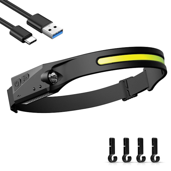 LED-hodelykt, oppladbar, med bevegelsessensor, vanntett