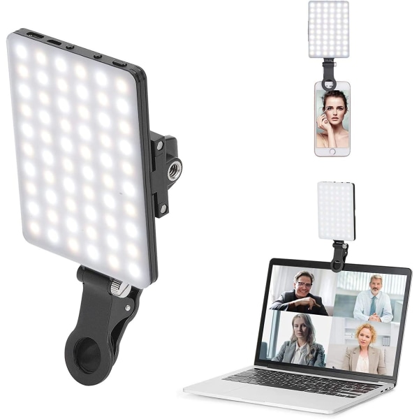 USB LED-videolys, 3200-5600K 3 lystilstande og lysstyrke 10-trins dæmpbar CRI95+ Selfie-lys med telefonklip, indbyggede genopladelige batterier