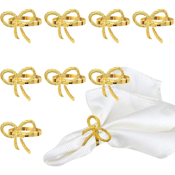 Pakke med 12 servietringe Legering udhulet blomst (guld sløjfe)