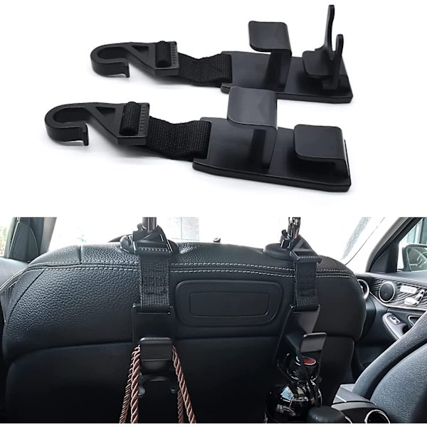 2 kpl taianomaisia niskatuen koukkuja autoon (musta)