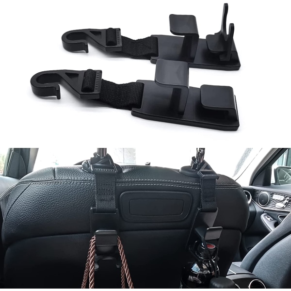 2PCS Magic Headrest Hooks for Car (Black)