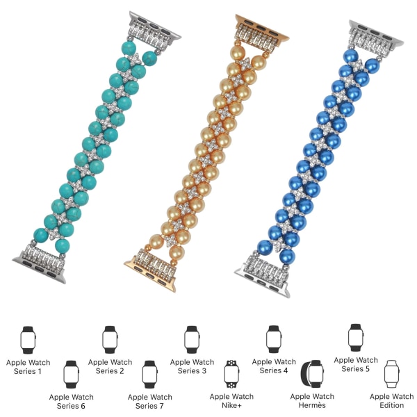 Helmiäisrannekoru, joka on yhteensopiva Apple Watch -rannekkeen kanssa 42/44/45/49 mm iWatch Series 8/7/6/5/4/3/2/1, keinotekoinen venytys Bling Diamond -koruranneke, D green 42/44/45/49mm