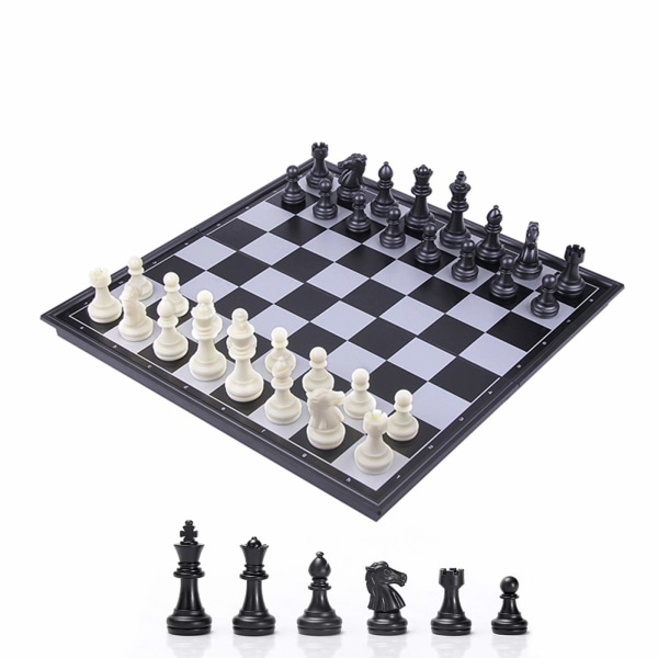 Set Magneettinen taitettava shakkilauta, mustavalkoiset nappulat, kätevä säilytys, opettavaiset lelut/lahja lapsille ja aikuisille (25x25cm) A