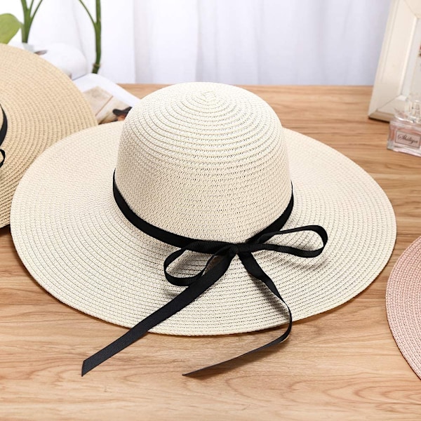 Dame Solhat Sommer Bowknot Foldbar Hatte Solhat (Hvid)