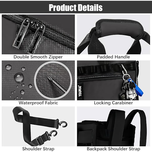 Gym Bag Sport Duffel Bag med skosrom Gym Duffel Bag Weekend Reisebag med våtlomme 2 i 1 Ryggsekk Bag Stor kapasitet Foldbar black