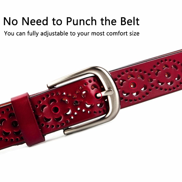 Läderbälte Mode ihålig blomma design Dam bälte red