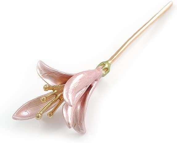 Lys Rosa Calla Lily Blomster Brosche i Guld Tone - 70mm Lang