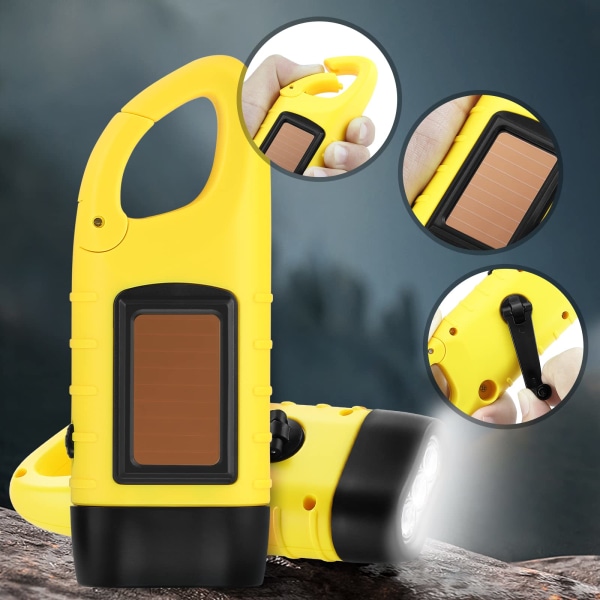2 st nödficklampa handvev, bärbar LED solenergi dynamo karbinhake energiuppladdningsbar ficklampa fackla för camping klättring vandring