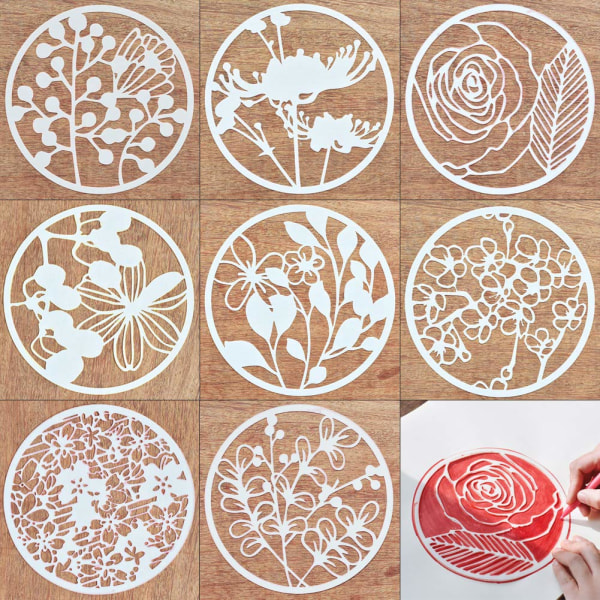 Creative DIY Plastic Stencil 8 stykker planteblomstermønster