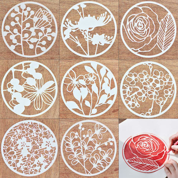 Luovat DIY muoviset stencilit 8 kappaletta kasvi- ja kukkakuvioita