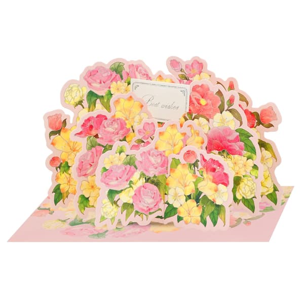 3D Blomsterbukett Pop Up-kort med konvolutt, 3D Pop Up-gratulasjonskort (rosa)