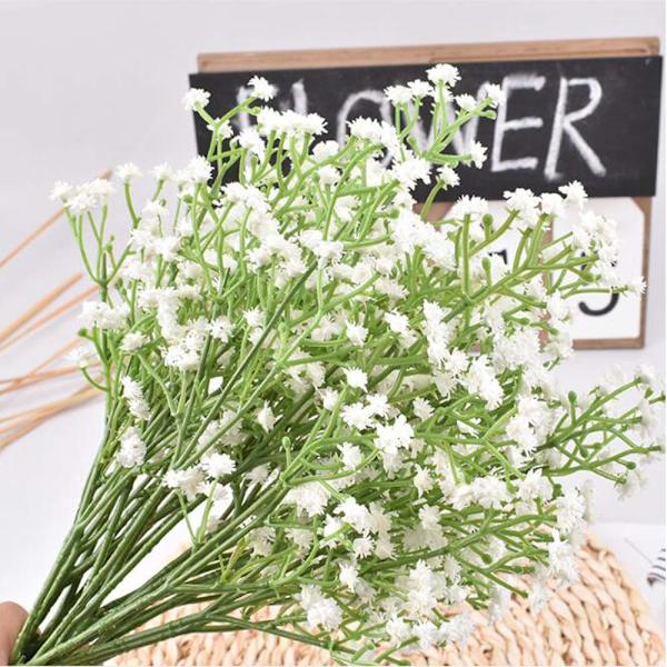 5 stk. kunstige blomster, kunstig gipsophila (hvid)