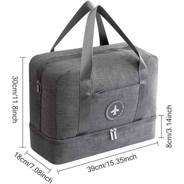 Vandtæt Gym Bag Duffel Bag Rejsetaske Overnatningstaske Tør Vådt Adskillelse Weekender Håndtaske Sports Fitness Svømmetasketaske til Mænd Kvinder grey