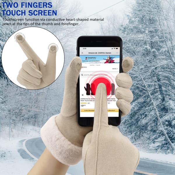 Dame vinter varme touchscreen handsker med fleeceforet strikkede vinterhandsker til koldt vejr beige