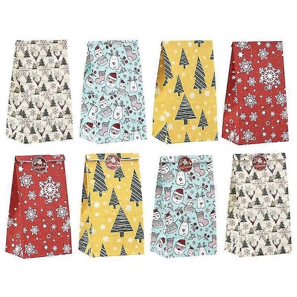 Adventskalenderpose 24 Julekalenderpose Lav din egen adventskalender Kraftpapir Gavepose Juledekorationer Med