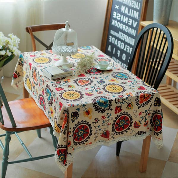Vintage spets solros duk, linne broderad (140*220cm)