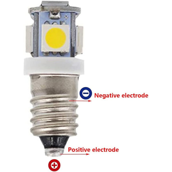 10 stk E10 6V LED pærer 5SMD 0,5W 50LM lampe (varm hvid)