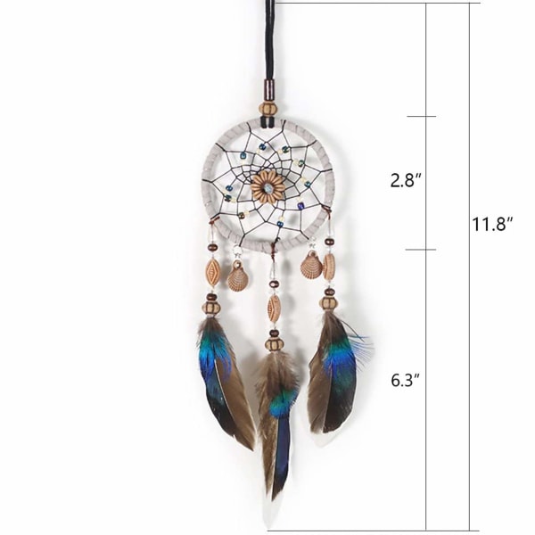 Fjærdreamcatcher til bilinnredning, bakspeilheng, fjærdreamcatchere til bil, veggdekorasjon for soverom, C grey 7cm