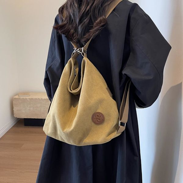 Dam Canvas Handväska Vintage Topphandtag Tote Bag Multifunktionell Casual Tote Bag Skolväska, Khaki