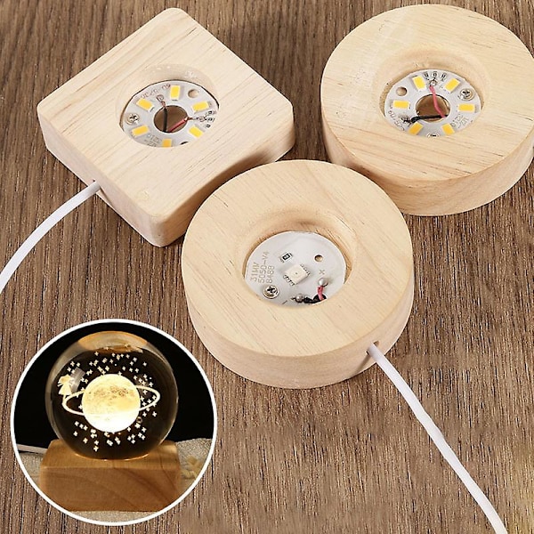 Tre LED Lys Display Base Krystall Glass Resin Kunst Ornament Tre Nattlampe Warm light(square)