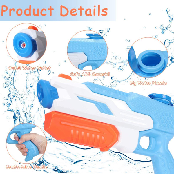 Vattenpistoler för barn, 2 st 650 ml Super Water Gun, 11 m lång räckvidd