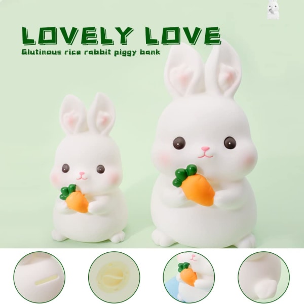 Söt kaninspargris, droppsäker vit kaninburk för barn, bedårande kaninformad leksaksbankspresent för barn