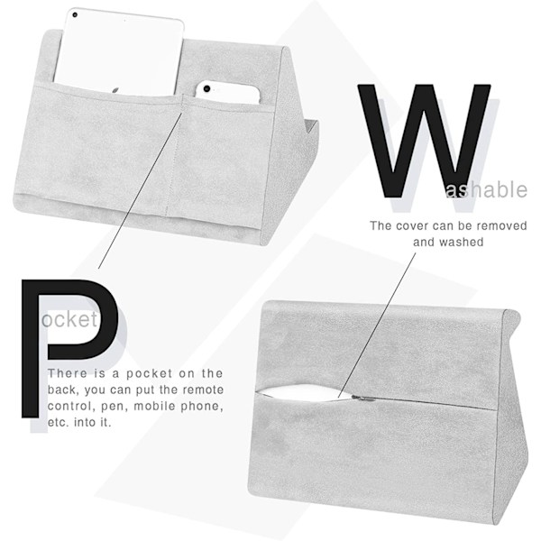 Mjuk Tablettställ Kudde med Fick, Tablettkudde Stativ, Justerbar 3 Visningsvinkel, Lat Hållare Stativ för Säng Soffa, Kompatibel med iPads Tabletter Light Grey