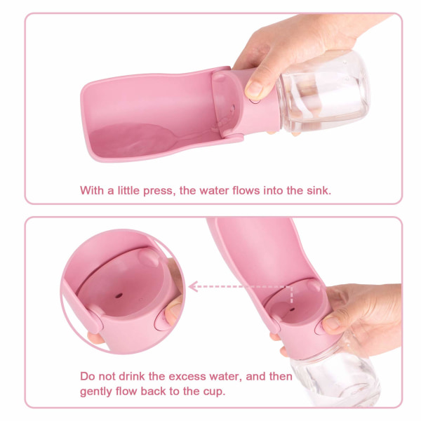 Hopfällbara vattenflaskor för hund, vattenflaska för hundresor (rosa 350 ml)