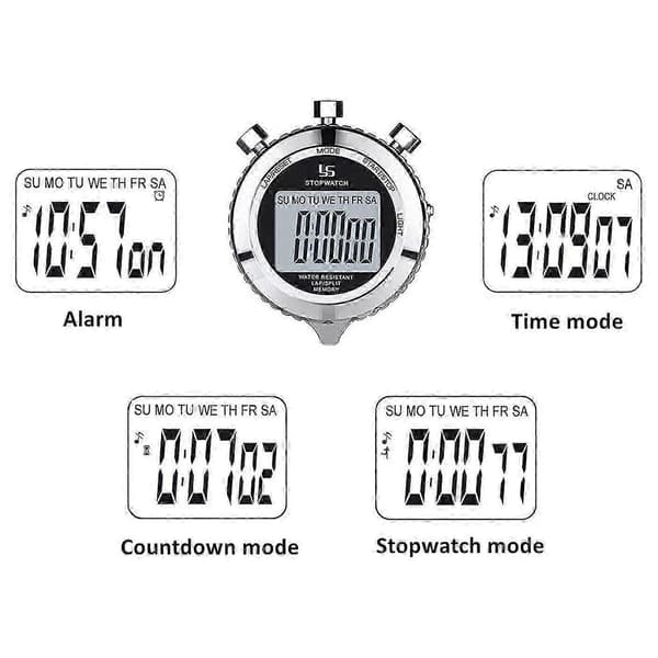 Digital Stoppur Timer Metall Stoppur med Bakgrundsbelysning, 2 Varvs Stoppur Timer för Sporttävlingar.