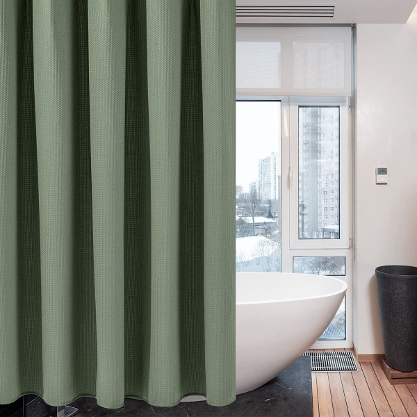 Duschdraperi för badrum med krokar 182 x 182 cm (grön)