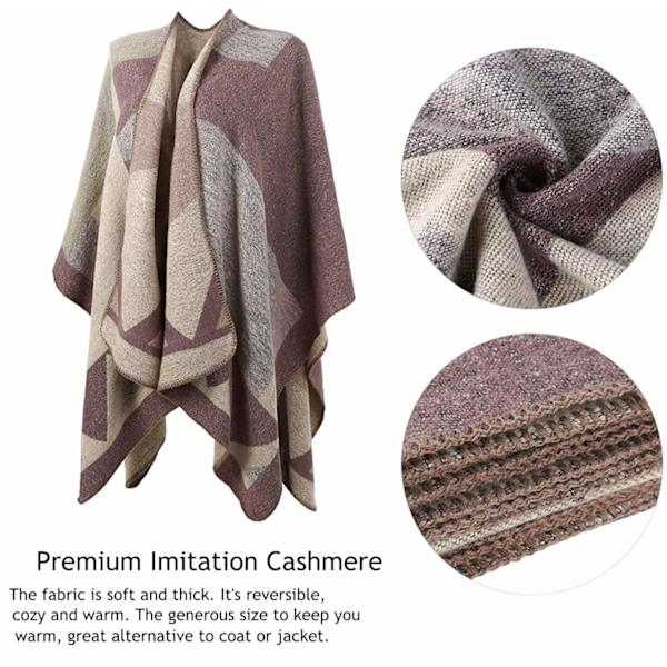 Dame Poncho Strikket Oversized Teppe Cape Skjerf pink