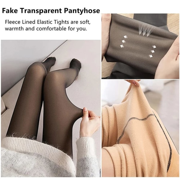Vinterstrømpebukser til kvinder Varme vintertights Fleeceforede leggings Falske gennemsigtige tykke gennemsigtige, stramme højtaljede termiske tights