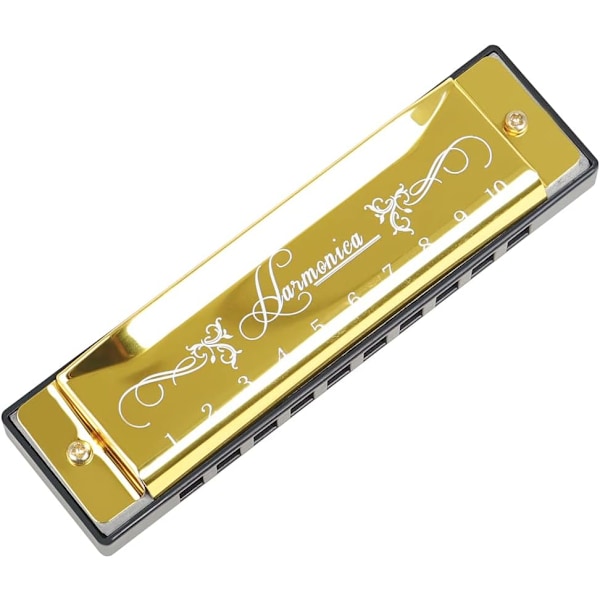 Blues Harmonica Munnspill, Diatonisk Blues Harmonica i C-tone, 10 Huller 20 Toner Blues Harp Munnspill Harmonica (Rose Red) gold