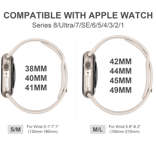 4-pakks rem kompatibel med Apple Watch-rem Apple Watch Ultra/iWatch Series 8 SE 7 6 5 4 3 2 1, lys farge