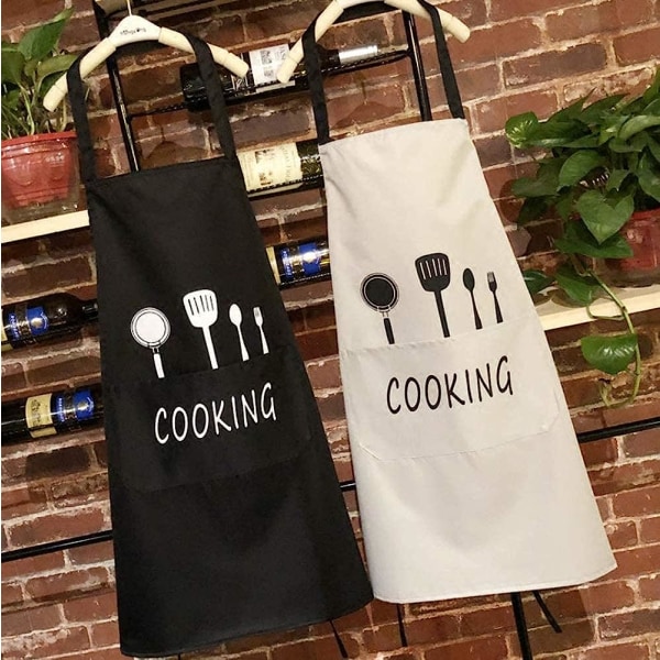 Unisex kokke køkkenforklæde Vandtæt med lommer Forklæder til madlavning Restaurant Arbejde BBQ Havearbejde Håndværksbagning Sort