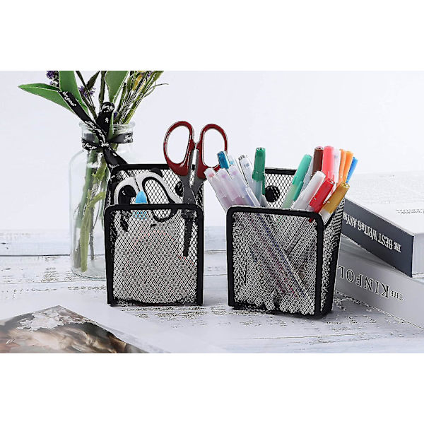 2-pak Magnetisk Blyantsholder, Mesh Opbevaringskurv Organizer Med Ekstra Stærk Magnet