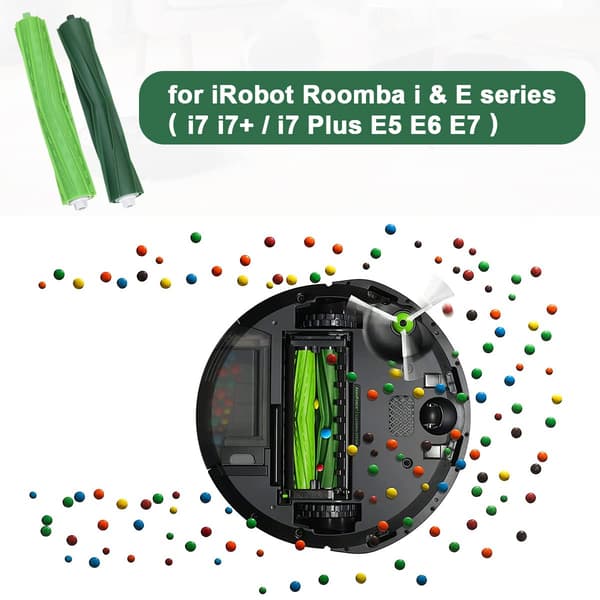 Gummi borstar för flera ytor för iRobot i7 i7+ / i7 Plus i8 i8 Plus E5 E6 E7 robotdammsugare, rullersättningsdelar för Roomba E och I-serien