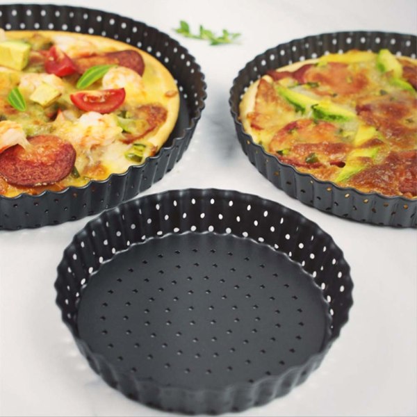 Kulstofstål pizzapande med huller til ovn, pizzabakke dyb tallerken pizzapande non-stick bageform med aftagelig bund (8 tommer)