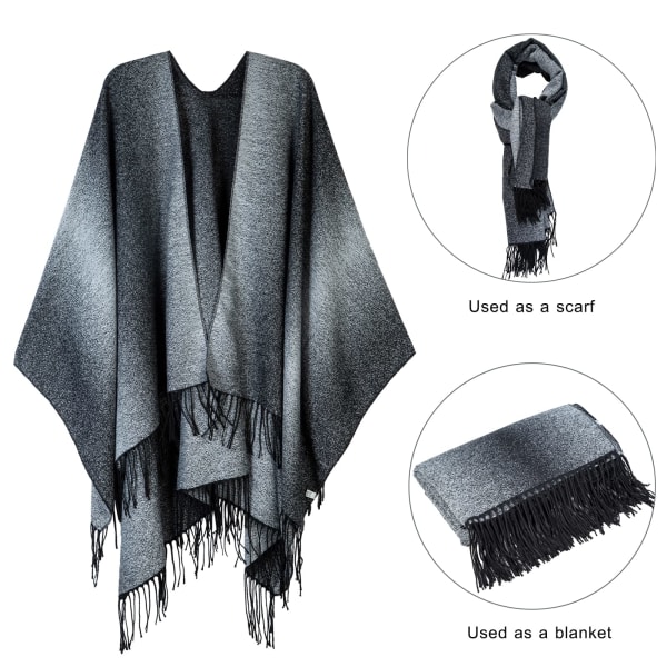 Poncho-halsduk för kvinnor med gradientdesign, vändbar mjuk stickad filtkappa kofta för kvinnor retro koftor sjal på vintern present