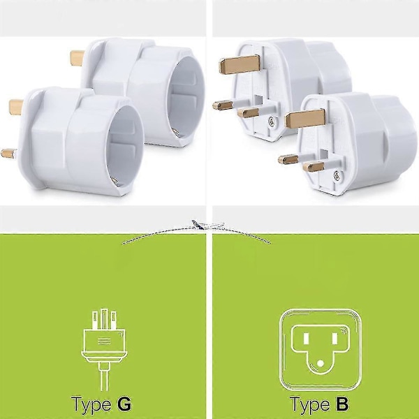 2x Rejseadapter Adapter Stik til England - Rejseadapter Strømadapter EU til UK Stik - Rejseadapter