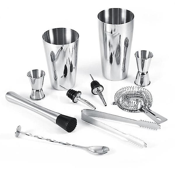 10-delad cocktailset, barset, shaker 700 ml - rostfritt stål silver