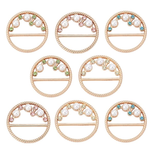 8 stk. Metallklær Wrap Circle Clip Buckle Silke Skjerf Ring Klips Runde Rhinestone Skjerf Ring Buckle for Dress Midje Hat Decor